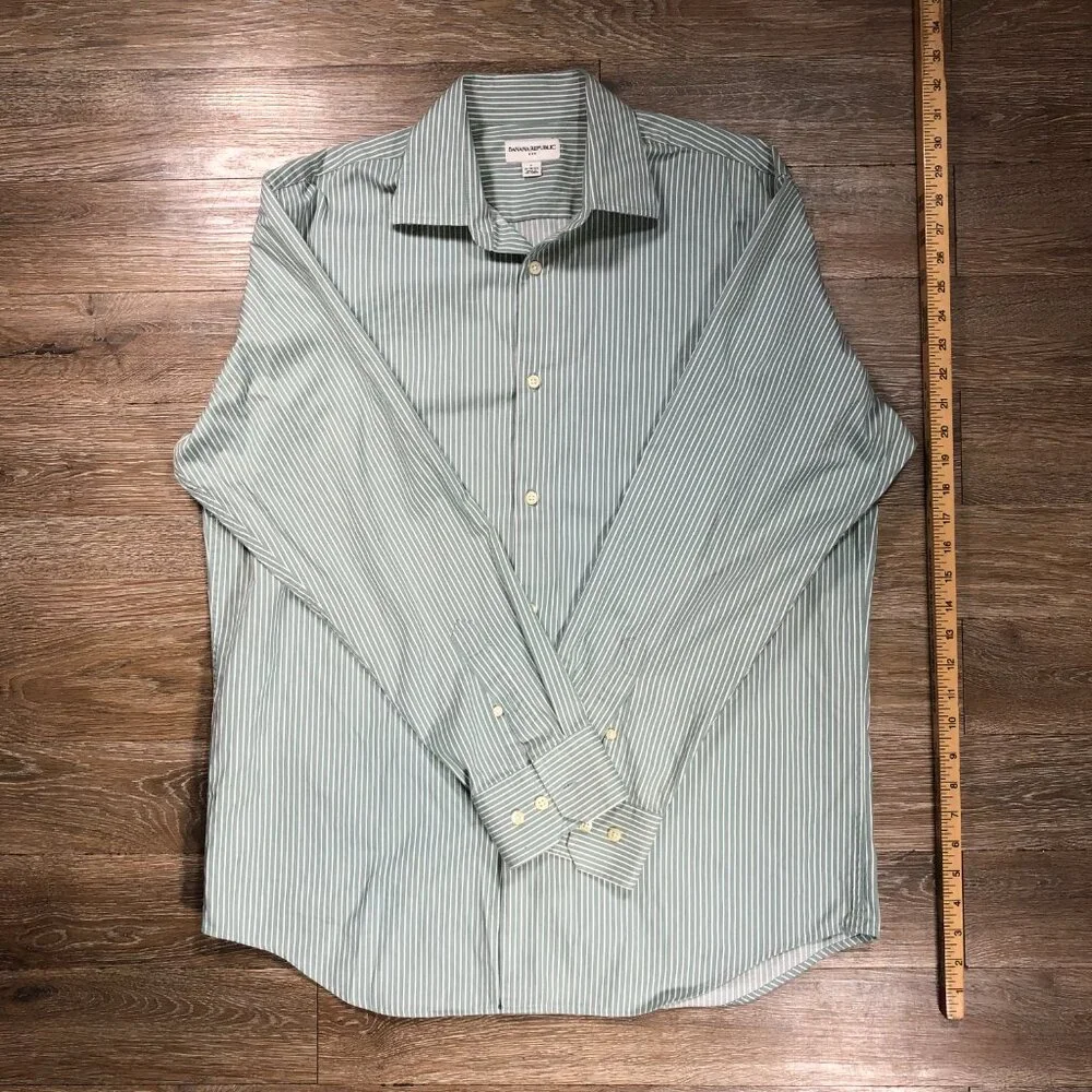 Banana Republic Mens Large Green White Long Sleeve Dress Shirt Size 16-16 1/2